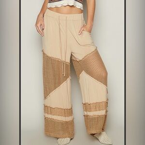 NWT POL Boho Wide Leg Pants Tan Brown Elastic Waist Medium